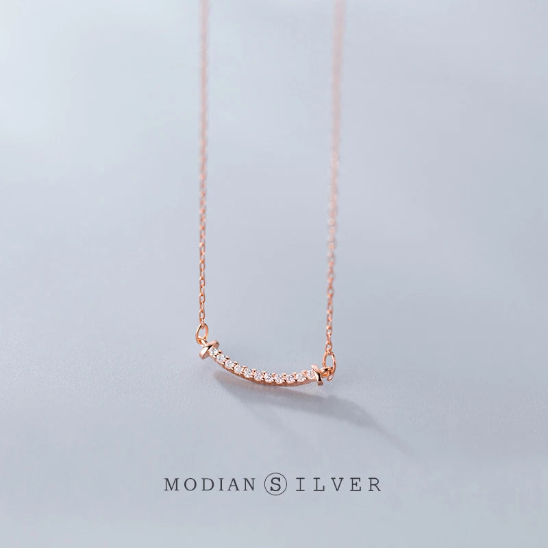 925 Silver Smile CZ Choker Necklace Pendant for Women