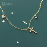 925 Sterling Silver Star Cross Hearts Pendant Necklace for Women