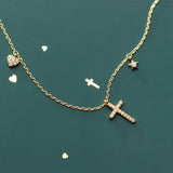 925 Sterling Silver Star Cross Hearts Pendant Necklace for Women
