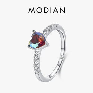 925 Silver Colorful Zirconia Heart Ring Women Wedding Jewelry