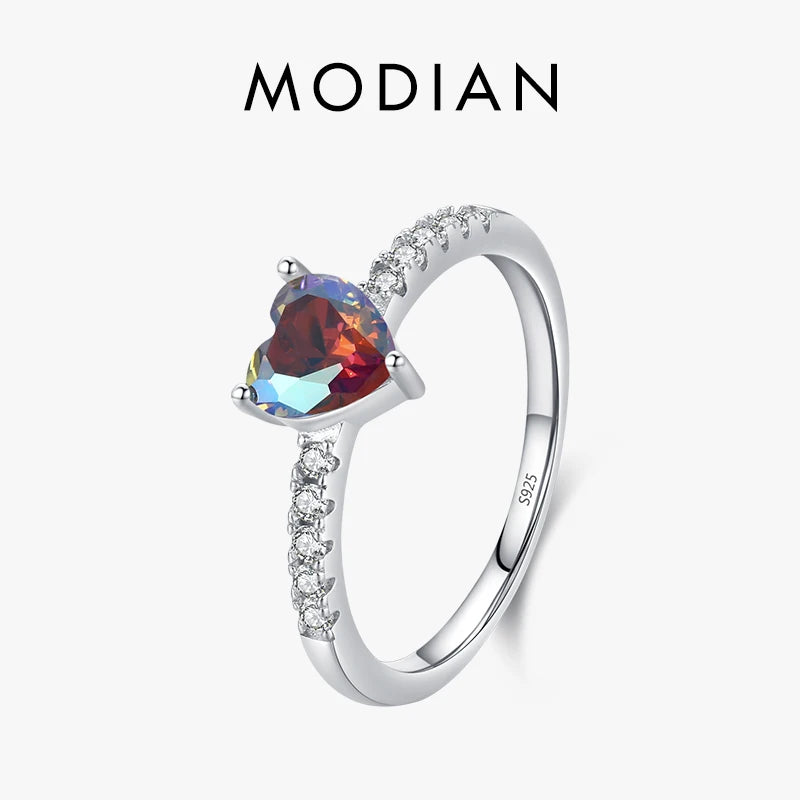 925 Silver Colorful Zirconia Heart Ring Women Wedding Jewelry