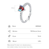 925 Silver Colorful Zirconia Heart Ring Women Wedding Jewelry