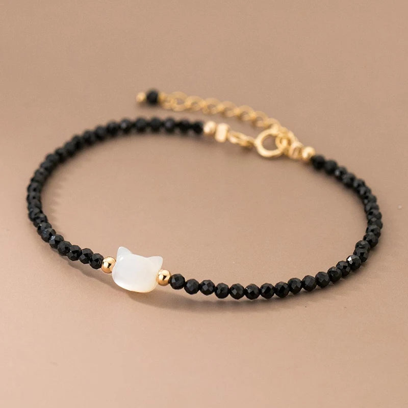 925 Sterling Silver Vintage Crystal Bracelet Cat Link Chain