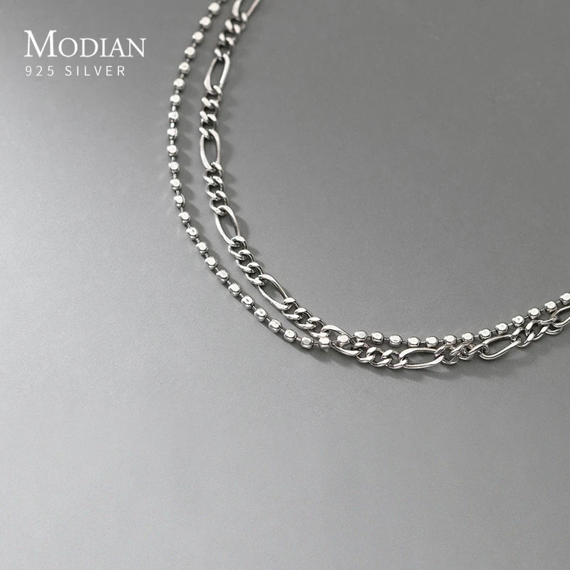 925 Silver Vintage Double Layer Bracelet, Charm Link Chain