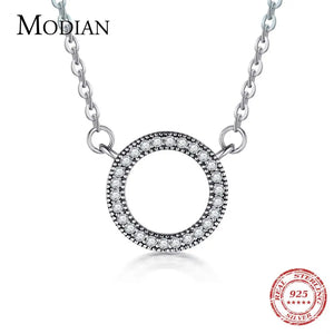 925 Silver Hearts Pendant CZ Circle Necklace Women's Jewelry