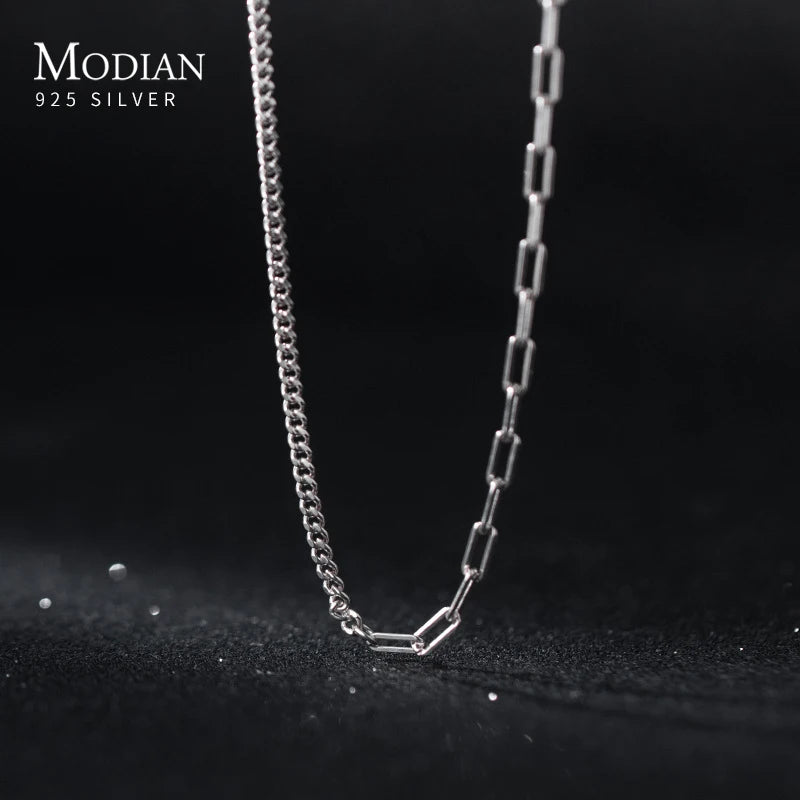 925 Sterling Silver Asymmetry Chain Necklace for Women Girls