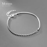 925 Silver Asymmetry Snake Chain Beads Bracelet Splicing Fine Jewelry
