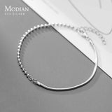 925 Silver Asymmetry Snake Chain Beads Bracelet Splicing Fine Jewelry