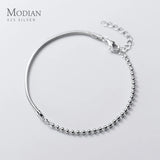 925 Silver Asymmetry Snake Chain Beads Bracelet Splicing Fine Jewelry