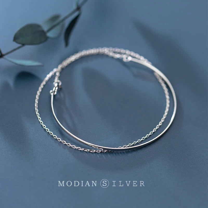 925 Silver Geometric Line Chain Bracelet Women Gift