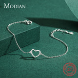 925 Silver Heart Link Chain Bracelet Charm Jewelry Accessories