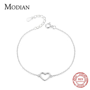 925 Silver Heart Link Chain Bracelet Charm Jewelry Accessories