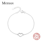 925 Silver Heart Link Chain Bracelet Charm Jewelry Accessories