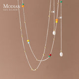 925 Silver Beads Multilevel Necklace For Women