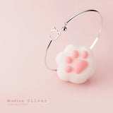 925 Silver Cat Ball Bracelet for Women Adjustable Size Slim Jewelry