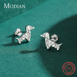 925 Sterling Silver Poodle Dog Stud Earrings Women Animal Fine Jewelry