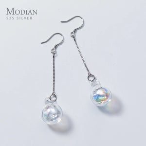 925 Silver Tassel Crystal Ball Dangle Earrings for Women