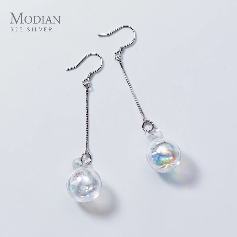 925 Silver Tassel Crystal Ball Dangle Earrings for Women
