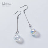 925 Silver Tassel Crystal Ball Dangle Earrings for Women
