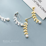 925 Silver Tree Branch Pearl Drop Dangle Earring Women