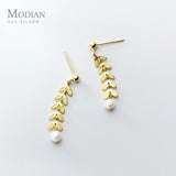 925 Silver Tree Branch Pearl Drop Dangle Earring Women