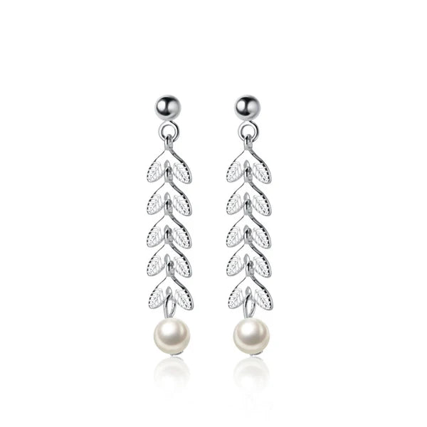 925 Silver Tree Branch Pearl Drop Dangle Earring Women