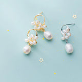 Sterling Silver Pearl Flower Earrings Hoop Jewelry Brincos