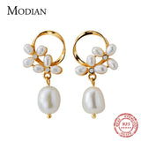 Sterling Silver Pearl Flower Earrings Hoop Jewelry Brincos