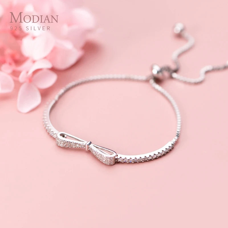 925 Silver CZ Bowknot Slim Bracelet for Women