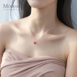 925 Silver Red Love Hearts Pendant Adjustable Necklace Fine Jewelry