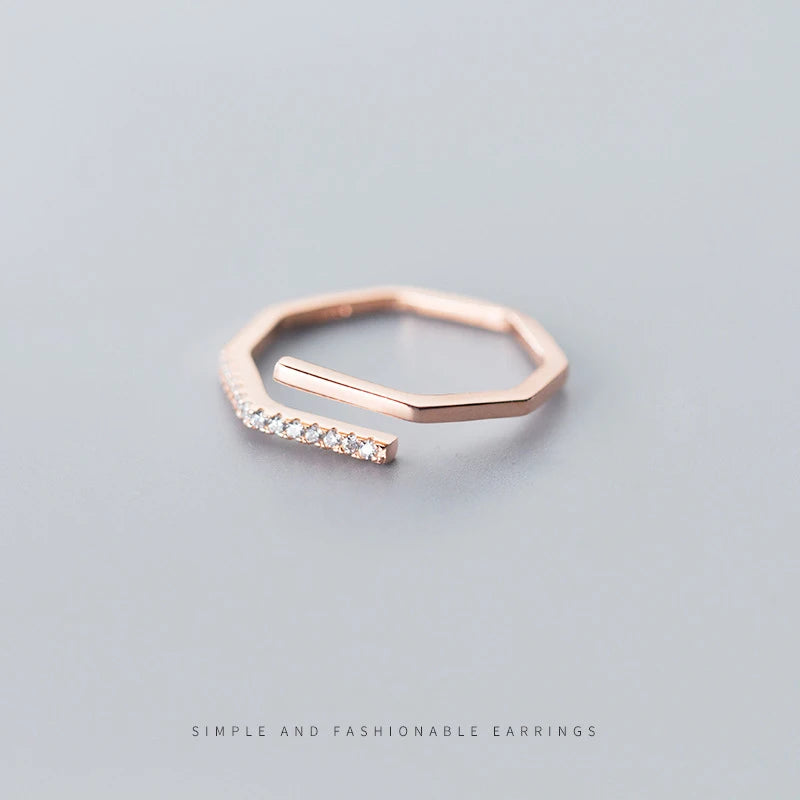 925 Silver Zircon Geometric Open Adjustable Ring Women Fine Jewelry