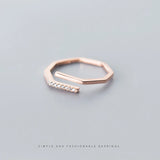 925 Silver Zircon Geometric Open Adjustable Ring Women Fine Jewelry
