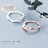 925 Silver Zircon Geometric Open Adjustable Ring Women Fine Jewelry
