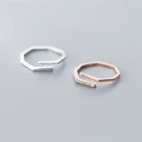 925 Silver Zircon Geometric Open Adjustable Ring Women Fine Jewelry