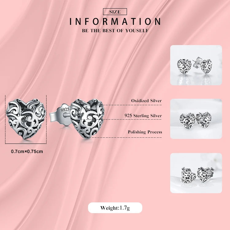Sterling Silver Hearts Line Stud Earrings for Women