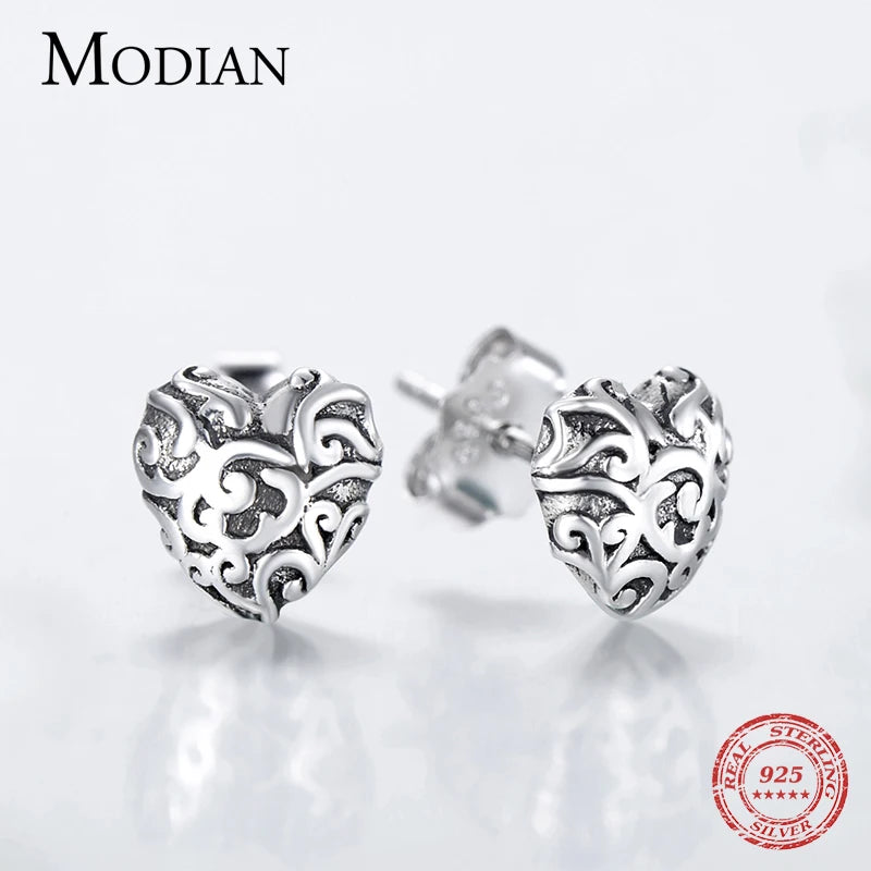 Sterling Silver Hearts Line Stud Earrings for Women