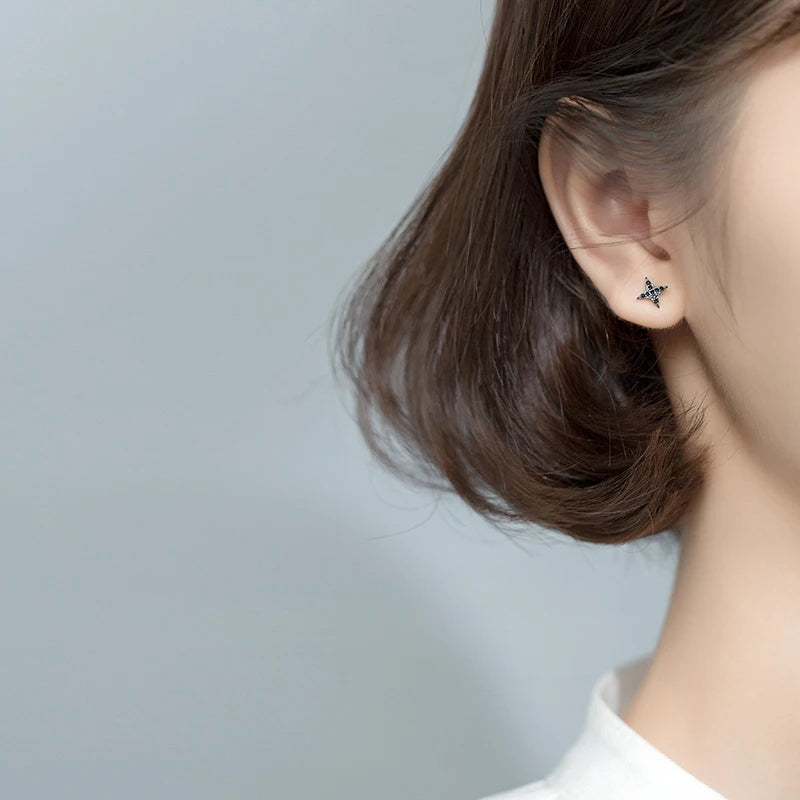 925 Silver Darts Stud Earrings CZ Star Ear Studs Fine Jewelry