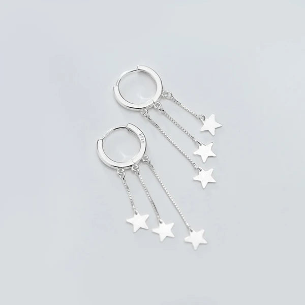 925 Sterling Silver Star Hoop Earrings Minimalist Style Fine Jewelry