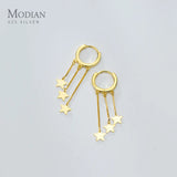 925 Sterling Silver Star Hoop Earrings Minimalist Style Fine Jewelry