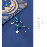 Sterling Silver Crystal Galaxy Planet Earrings Romantic Ear Jewelry