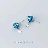 Sterling Silver Crystal Galaxy Planet Earrings Romantic Ear Jewelry