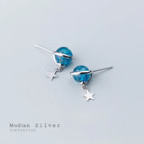 Sterling Silver Crystal Galaxy Planet Earrings Romantic Ear Jewelry