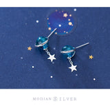 Sterling Silver Crystal Galaxy Planet Earrings Romantic Ear Jewelry