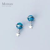 Sterling Silver Crystal Galaxy Planet Earrings Romantic Ear Jewelry