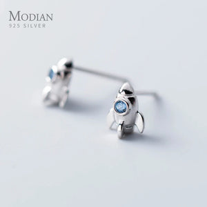 Crystal Rocket Stud Earrings 925 Sterling Silver Jewelry Female Accessories