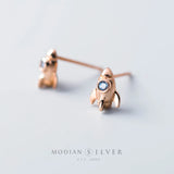 Crystal Rocket Stud Earrings 925 Sterling Silver Jewelry Female Accessories