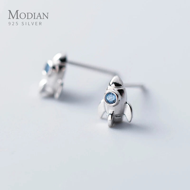 Crystal Rocket Stud Earrings 925 Sterling Silver Jewelry Female Accessories