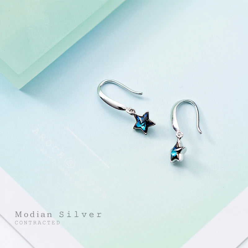 Sterling Silver Stars Crystal Dangle Earring for Women