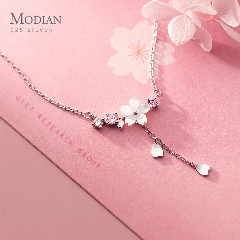 925 Silver Zircon Shell Flower Tassel Pendant