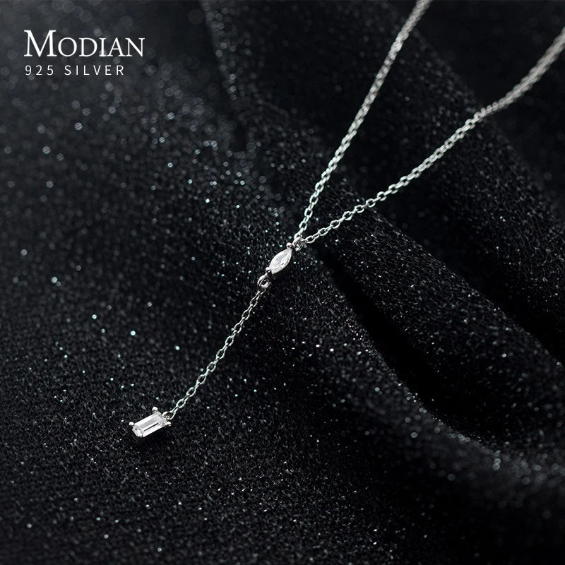 925 Silver Water Drop & Square Zircon Pendant for Women
